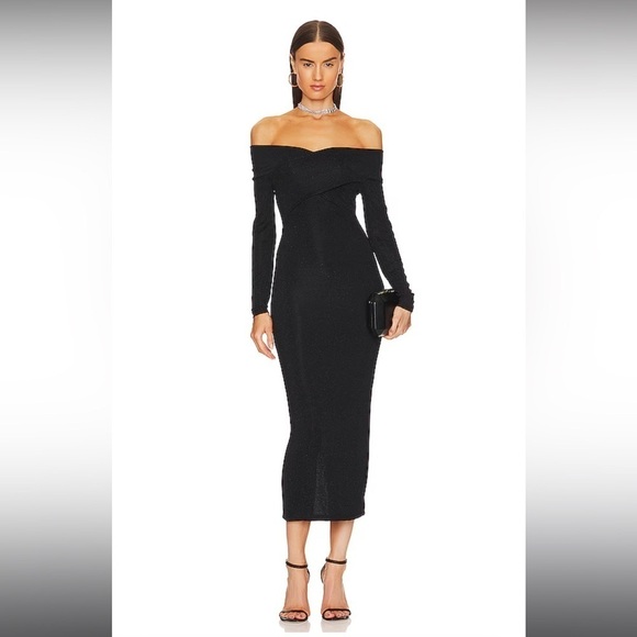 ALLSAINTS Delta Shimmer Bodycon Midi Dress 🖤 sz 0 - Picture 1 of 8